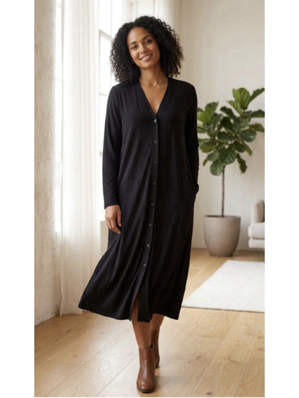 Cuddl Duds Softwear Maxi Dress Plus Sz 1X Lounge Resort Beach Boho Black Modal